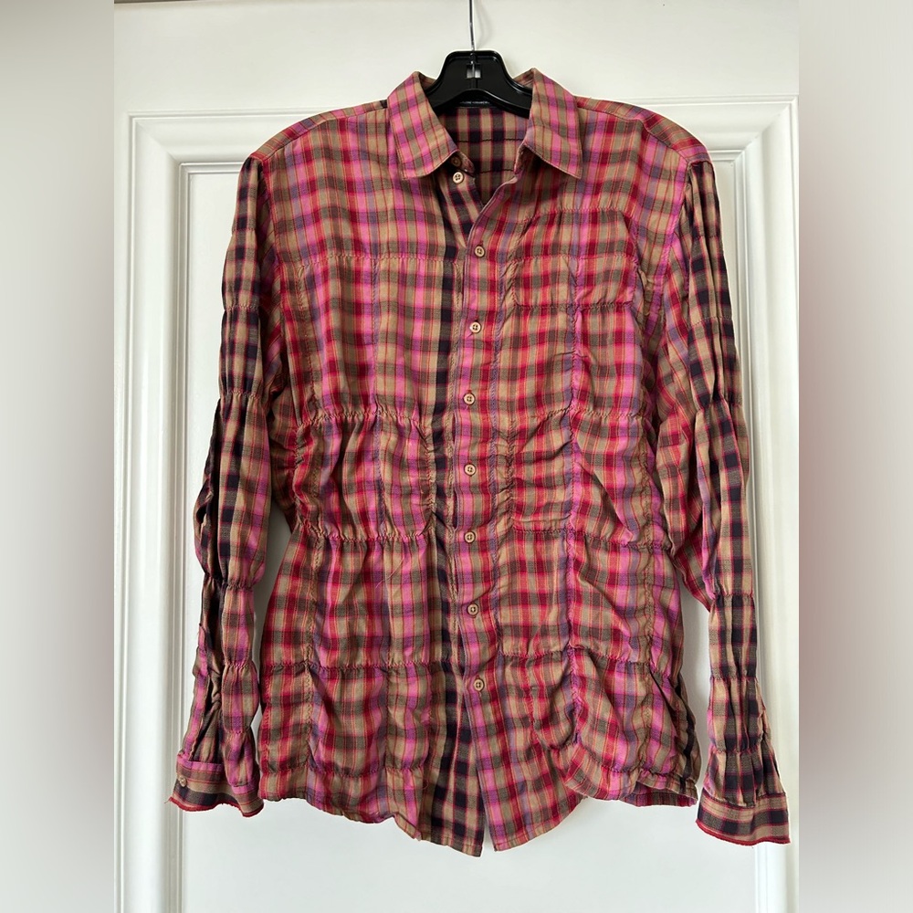 Designer Casual Pink and Brown Button Down Ladies Shirt